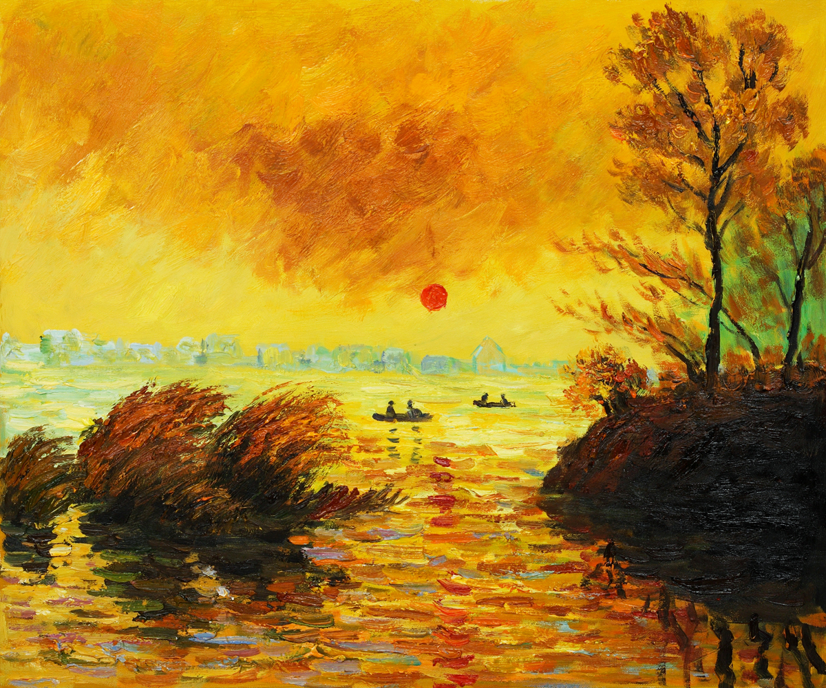 Le Coucher Du Soleil La Seine-Claude Monet Painting